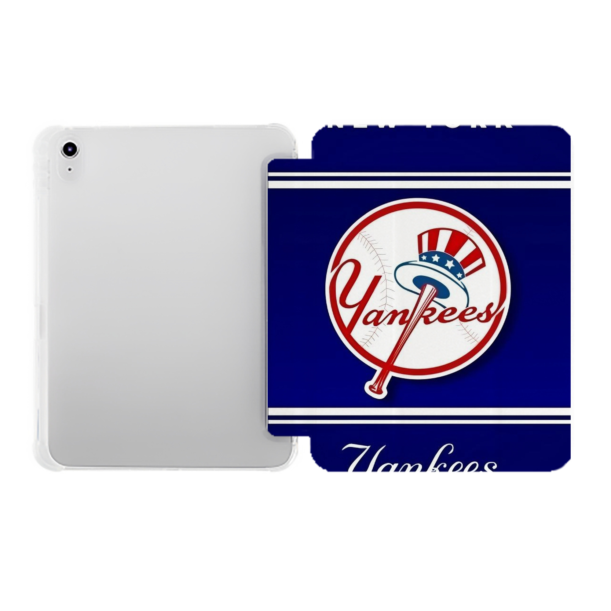New York Yankees 139 Premium Tri-Fold PU Leather & Silicone IPad Case With Pencil Slot – Fits 9.5,10.5,10.9 – Adjustable Stand, Slim, Protective